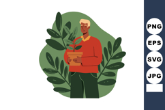 Man Holding Potted Plant Surrounded by Green Leaves Vector I Product Image 1