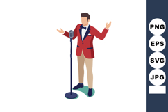 Male Singer Performing with Vintage Microphone Red Blazer an Product Image 1