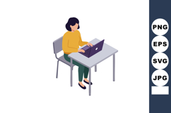 Woman working on laptop at table in casual clothing vector i Product Image 1