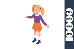 Young girl with purple sweater and orange skirt smiling and Product Image 1
