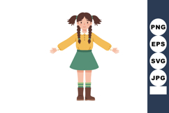 Girl with brown hair in yellow shirt and green skirt standin Product Image 1