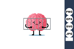 Sad pink brain character behind jail bars illustration with Product Image 1