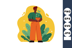 Person holding potted plant with green leaves standing again Product Image 1