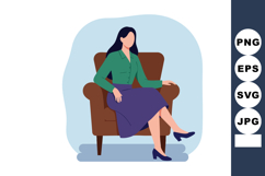 Woman sitting on armchair in green blouse and purple skirt c Product Image 1