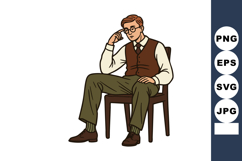 Thoughtful man sitting on chair wearing glasses and vintage Product Image 1