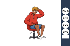Young man sitting on office chair wearing red hoodie and gla Product Image 1