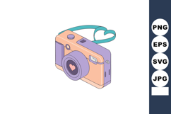 Vintage camera with heart shaped strap and pastel colors vec Product Image 1