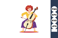 Woman playing cello musical instrument seated with bow and s Product Image 1