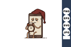 Mobile phone character holding alarm clock feeling sleepy wi Product Image 1