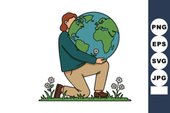 Person hugging globe earth surrounded by grass and flowers e Product Image 1