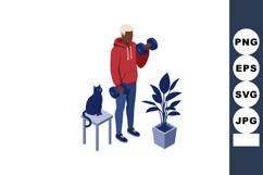 Man Exercising with Dumbbells Next to Cat and Indoor Plant i Product Image 1