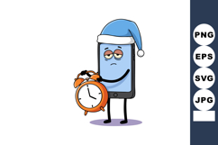 Smartphone character holding alarm clock wearing blue Christ Product Image 1