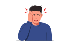 A man holding his head in distress with headache symbols in Product Image 1