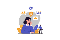 Businesswoman contemplating financial strategies with stacks Product Image 1
