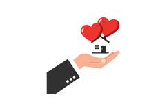 Hand holding a house with two red hearts above, minimal vect Product Image 1