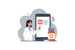 Female doctor presenting medication information on a smartph Product Image 1