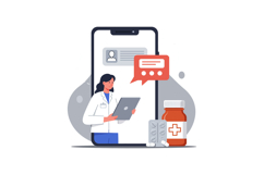 Doctor interacting with a smartphone and medication, flat ve Product Image 1