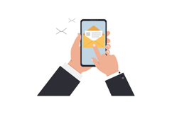 Hands holding smartphone displaying an email notification in Product Image 1