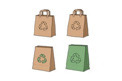 Recyclable paper shopping bags with eco-friendly symbols in Product Image 1