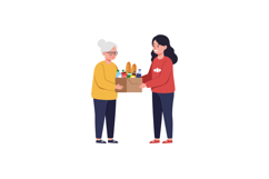 Two women sharing a box of groceries in a flat vector illust Product Image 1