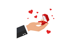 A hand presenting a red jewelry box with a golden ring surro Product Image 1