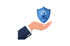 Hand holding a blue shield with a padlock symbol in flat vec Product Image 1