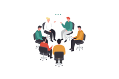 Group of six diverse individuals engaging in a discussion in Product Image 1