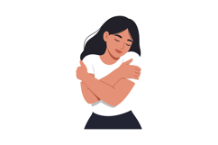 A woman embracing herself in a caring manner, minimal style, Product Image 1
