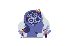 A conceptual illustration of a human head with gears, featur Product Image 1