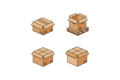 Four detailed cardboard boxes in flat design showcasing vari Product Image 1