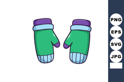 Green and purple winter mittens with blue cuffs warm cozy ve Product Image 1