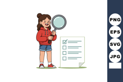 Girl wearing red hoodie holding magnifying glass checking li Product Image 1