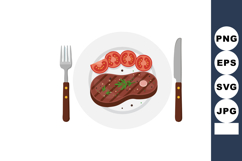 Grilled steak with fresh sliced tomatoes on white plate with Product Image 1