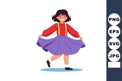 Happy girl twirling purple skirt with red blouse and yellow Product Image 1