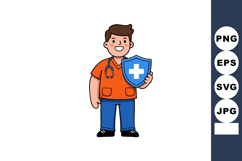 Male healthcare worker holding medical shield with cross sym Product Image 1