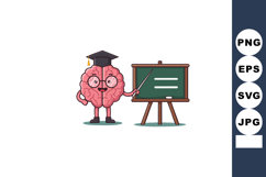 Cartoon brain character wearing graduation cap teaching with Product Image 1