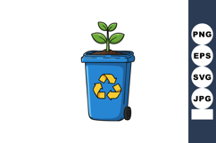 Blue recycling bin with green plant sprout symbolizing envir Product Image 1