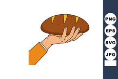 Hand holding freshly baked loaf of bread with orange sleeve Product Image 1
