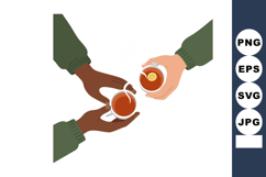 Hands holding tea cups with lemon slices and tea bags in gre Product Image 1