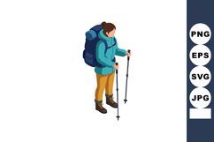Female hiker with backpack and trekking poles walking in out Product Image 1