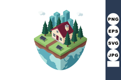 Sustainable house with solar panels and pine trees near city Product Image 1