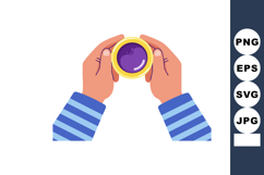 Hands holding cup of coffee with purple liquid wearing blue Product Image 1