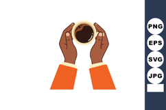 Hands holding cup of coffee with orange sleeves top view vec Product Image 1