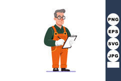 Worker in orange overalls holding clipboard and writing note Product Image 1