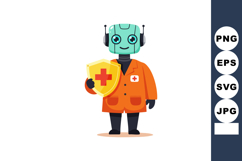 Robot doctor holding shield with red cross protecting health Product Image 1