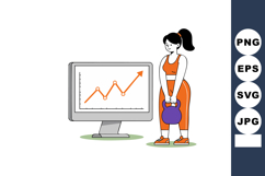 Woman exercising with kettlebell next to computer showing gr Product Image 1