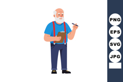 Elderly man with white beard holding clipboard and pen stand Product Image 1