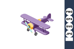 Vintage purple biplane airplane vector illustration with pro Product Image 1
