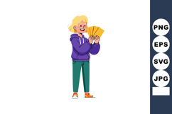 Young person holding multiple tickets in hands wearing casua Product Image 1