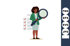 Businesswoman holding magnifying glass examining checklist f Product Image 1
